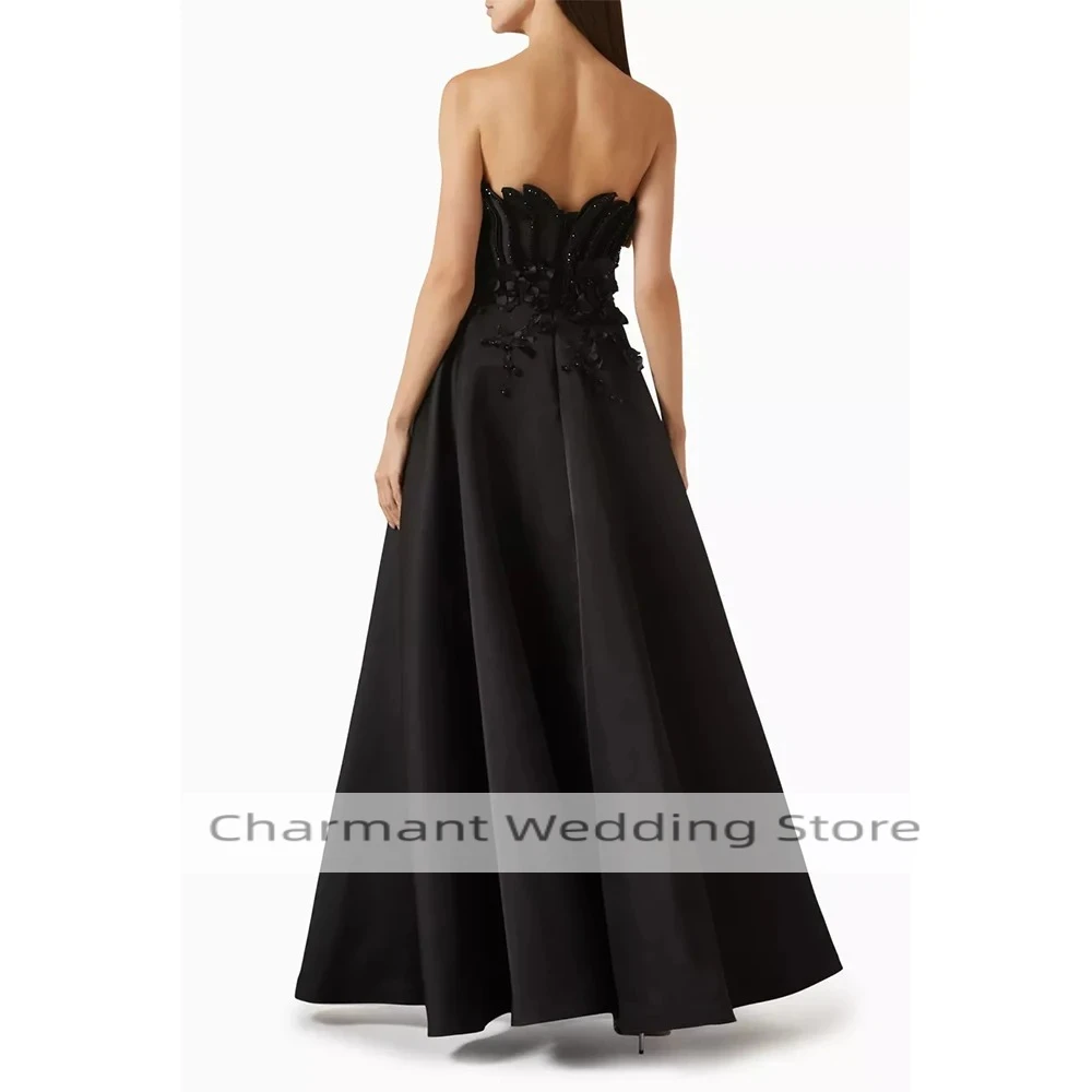 فستان سهرة كلاسيكي عالي الجودة من الساتان بطول الأرض بدون حمالات بدون أكمام فستان حفلة موسيقية مطرز بالخرز فيستدوس دي فييستا حسب الطلب