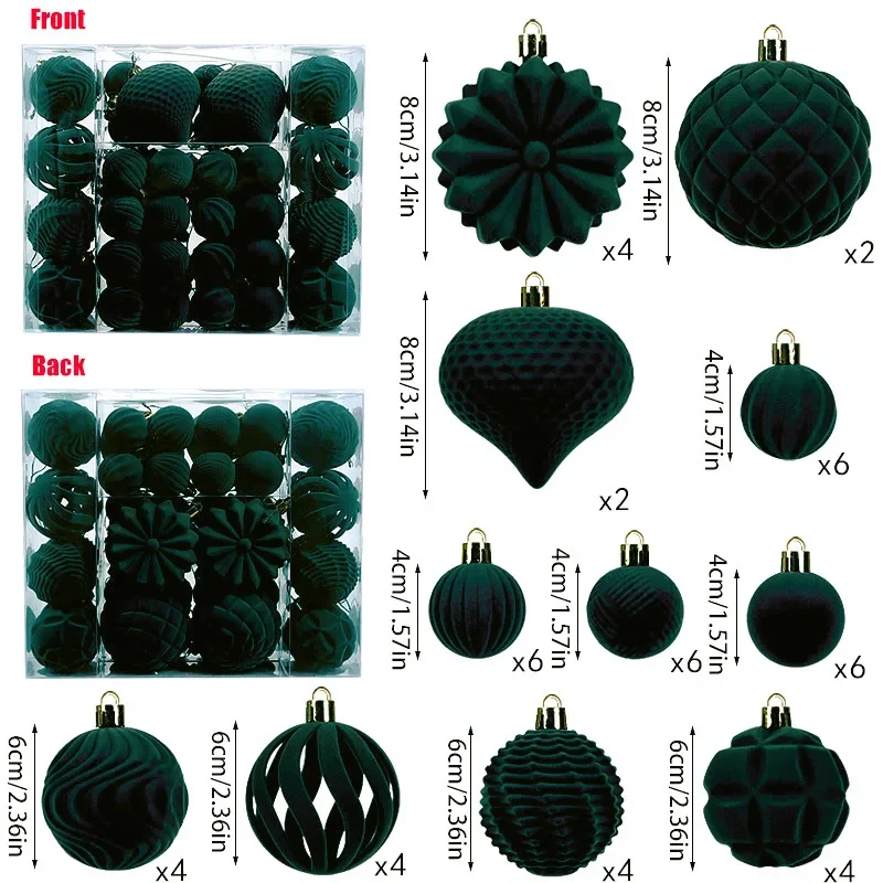 Creative 48pcs Christmas Decorative Balls PVC Flocking Christmas Ball Pendant 4/6/8cm Set Christmas Ball Home Decoration Product