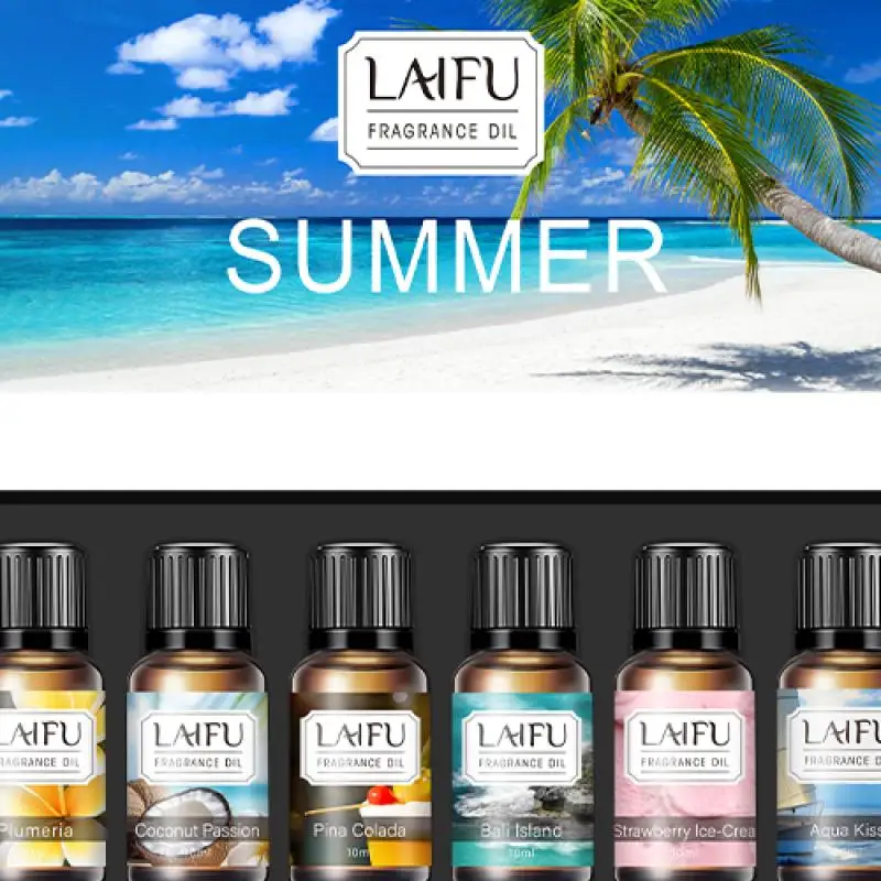

6x10mL Summer Essential Oils Set - Tropical Scents for Diffuser, Aromatherapy, Candle Making - Relaxation & Gift Idea