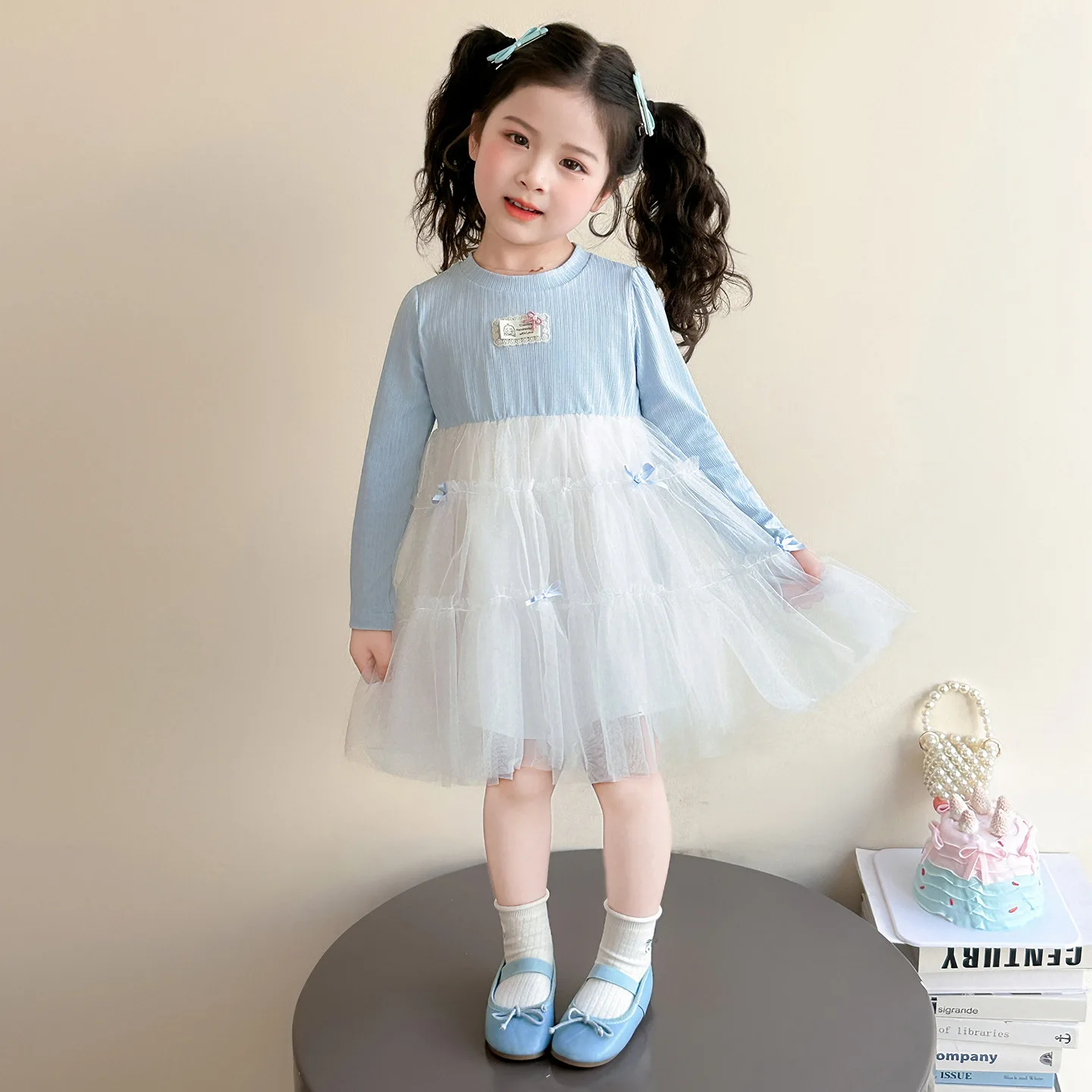

Girls' Dress for Spring 2026 New Stylish and Sweet Children's Princess Spring and Autumn, Popular Mesh Dress
