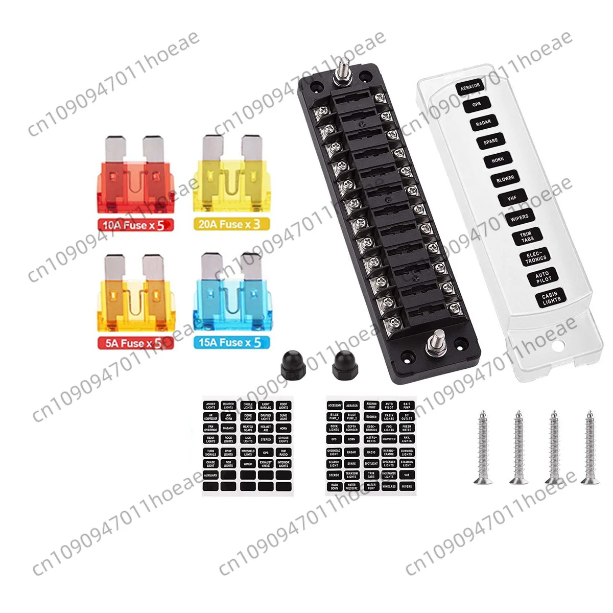 Car RV universal modified fuse holder straight row 12-way positive and negative fuse box 12-32V fuse