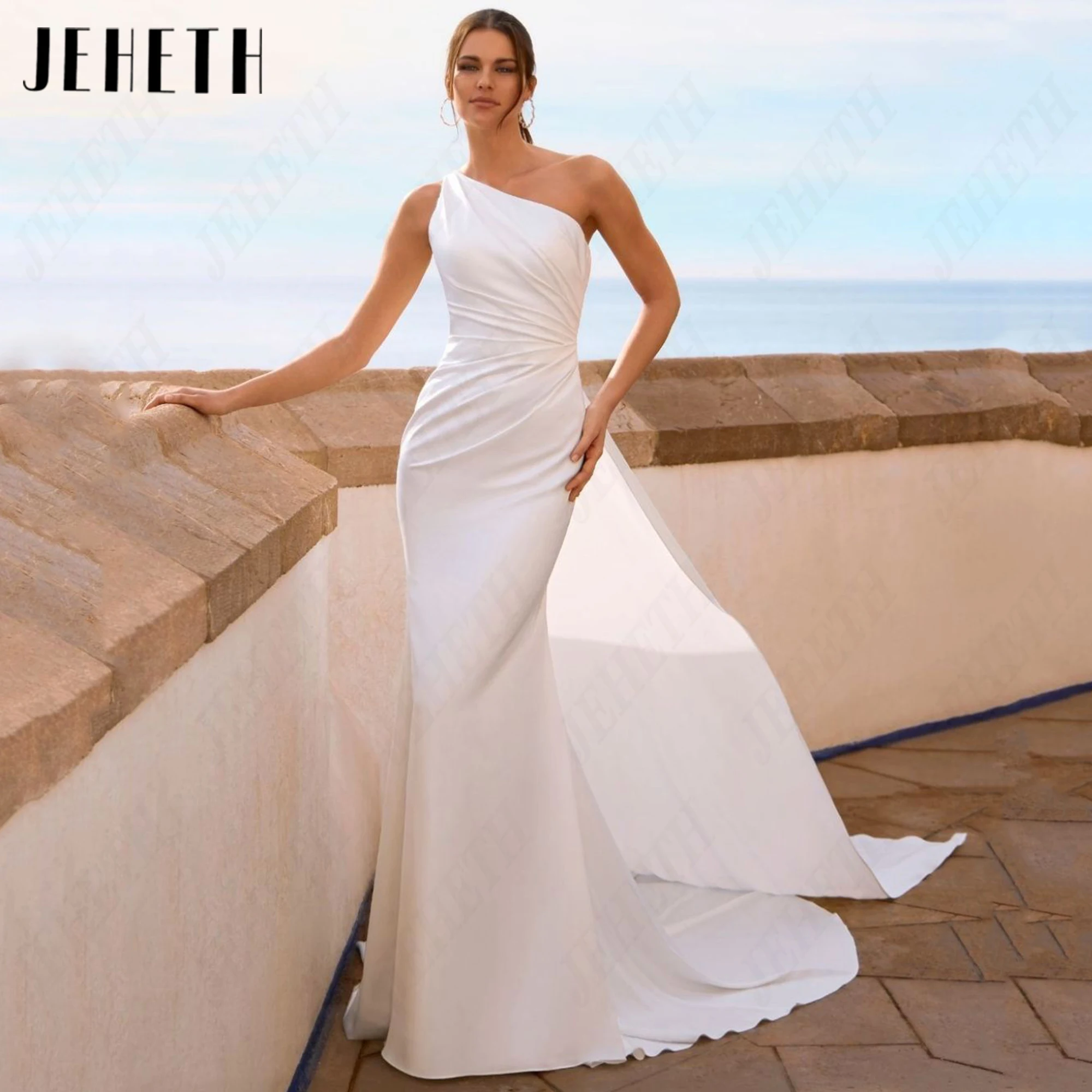 JEHETH Simple Mermaid Boat Neck Wedding Dress 2026 New Backless Soft Satin Bridal Dresses With Jacket Court Train Bride Gown