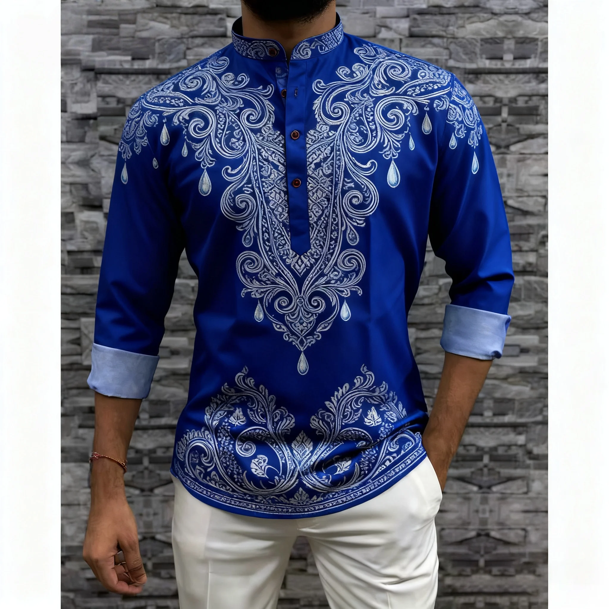 Traditional Clothing Asian And South Asian Styles Mandarin Collars Men's Long Sleeves Polo Shirt Middle Eastern National Style