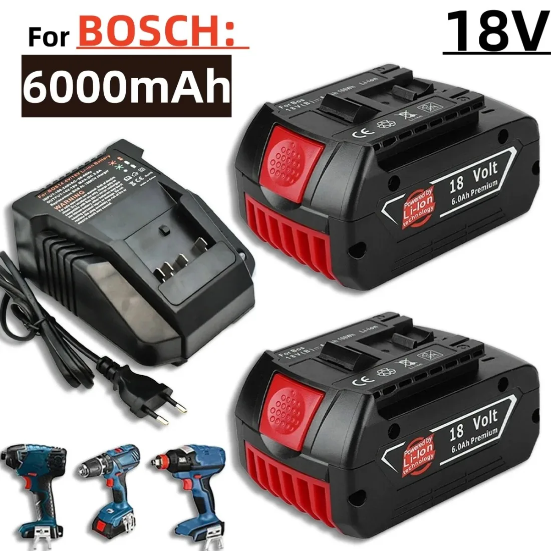 18V 6.0Ah rechargeable lithium-ion battery for Bosch BAT609 BAT609G BAT618 BAT618G BAT614 for electric drill with charger