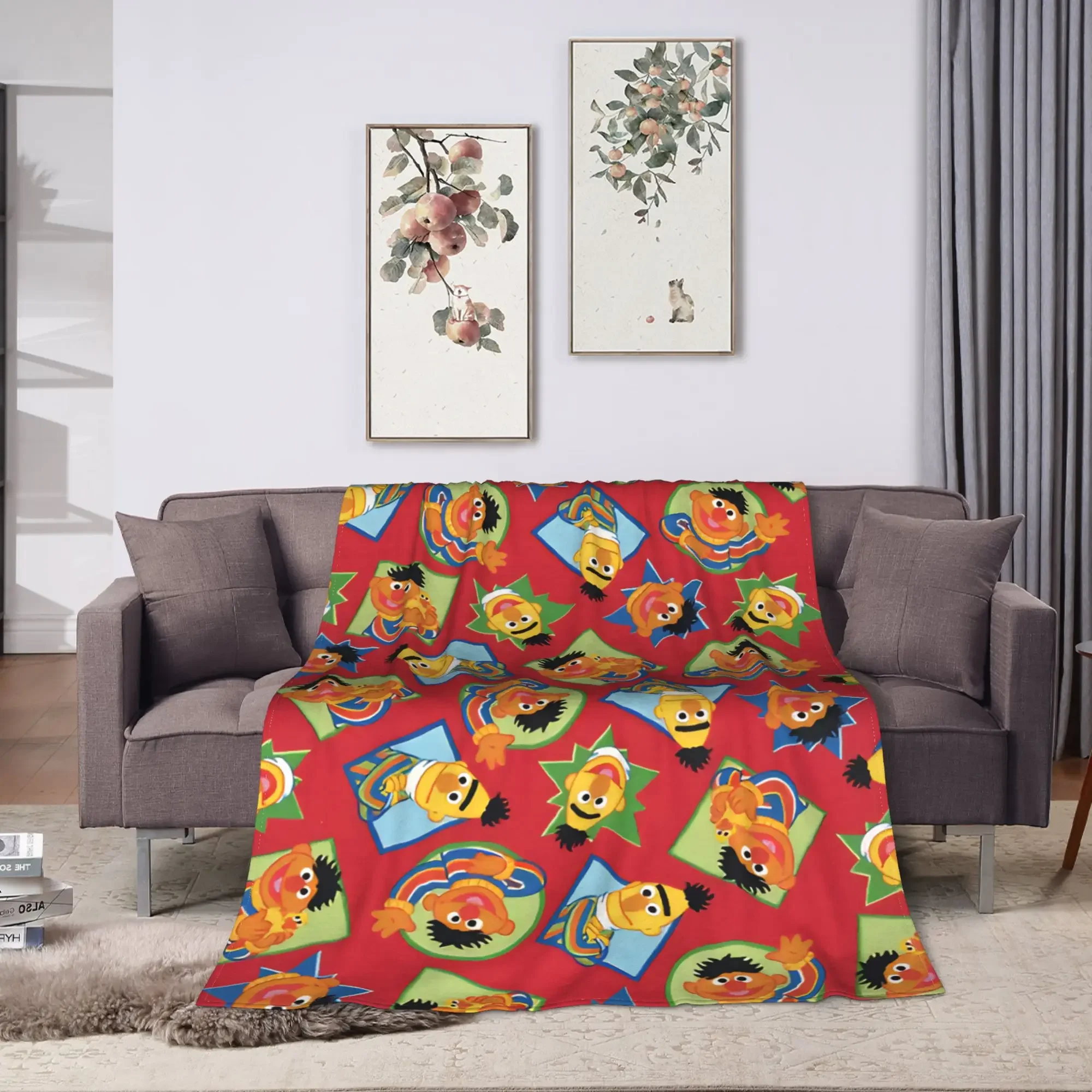 Bert & Ernie Red Soft Warm Blanket S-Sesames Streets Camping Plush Throw Blanket Home Decor Flannel Bedspread Sofa Bed Cover