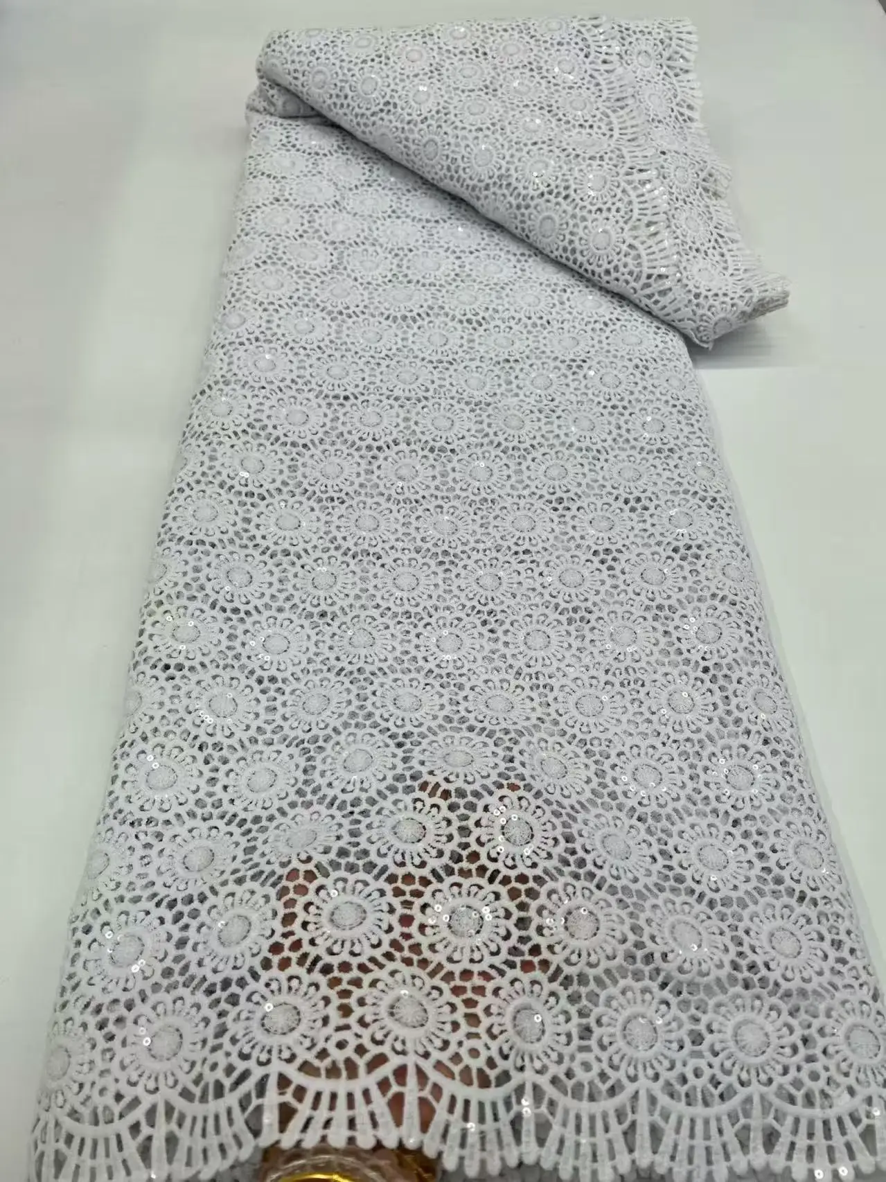 

White Water Soluble Fabric Lace African Guipure Cord Lace Fabric High Quality Elegant For Women Wedding Party Dress Sewing
