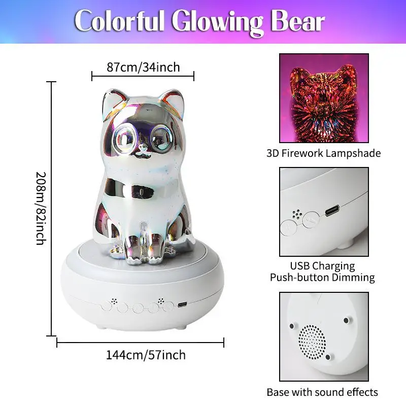3D Rotating Cat Night Light with Bluetooth Speaker Colorful LED Atmosphere Lamp for Bedroom Home Atmosphere Decor Creative Gift