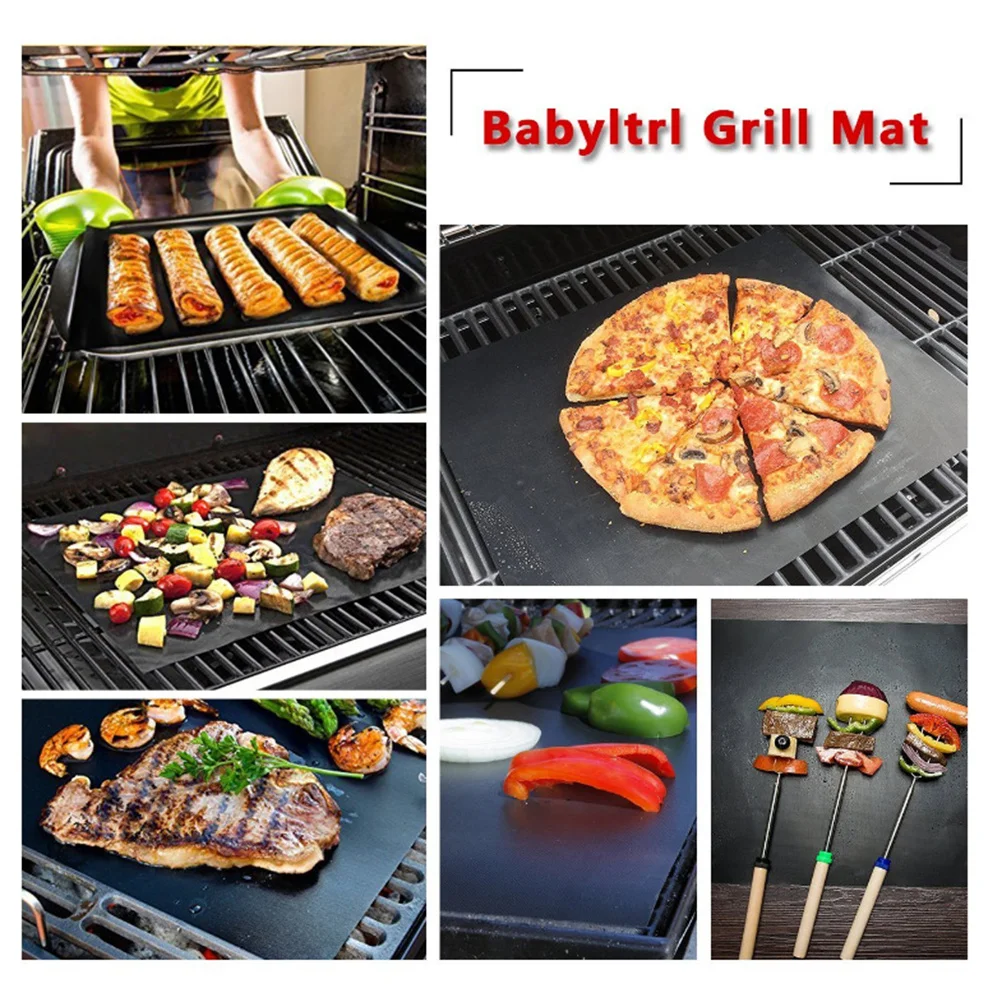 

5Pcs Non-Stick Bbq Mat Heat-Resistant Reusable for Fruits Veggies Breakfast Dinner Party Black Non-Stick Bbq Grill