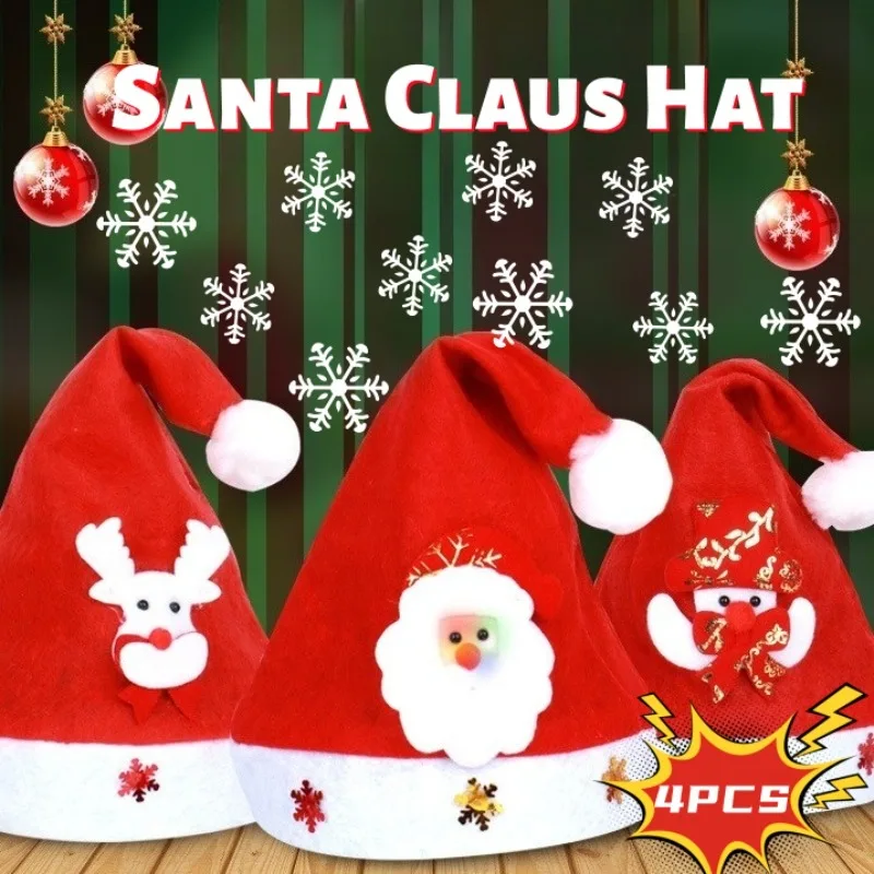 4 Stück rote Weihnachtsmützen aus Vliesstoff, Weihnachtsmann-Mützen, Weihnachtsfest, Party-Dekoration, Neujahrsgeschenk für Erwachsene