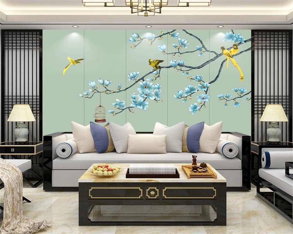 

beibehang Customized modern sofa bedroom living room flower and bird landscape new Chinese background wallpaper papier peint