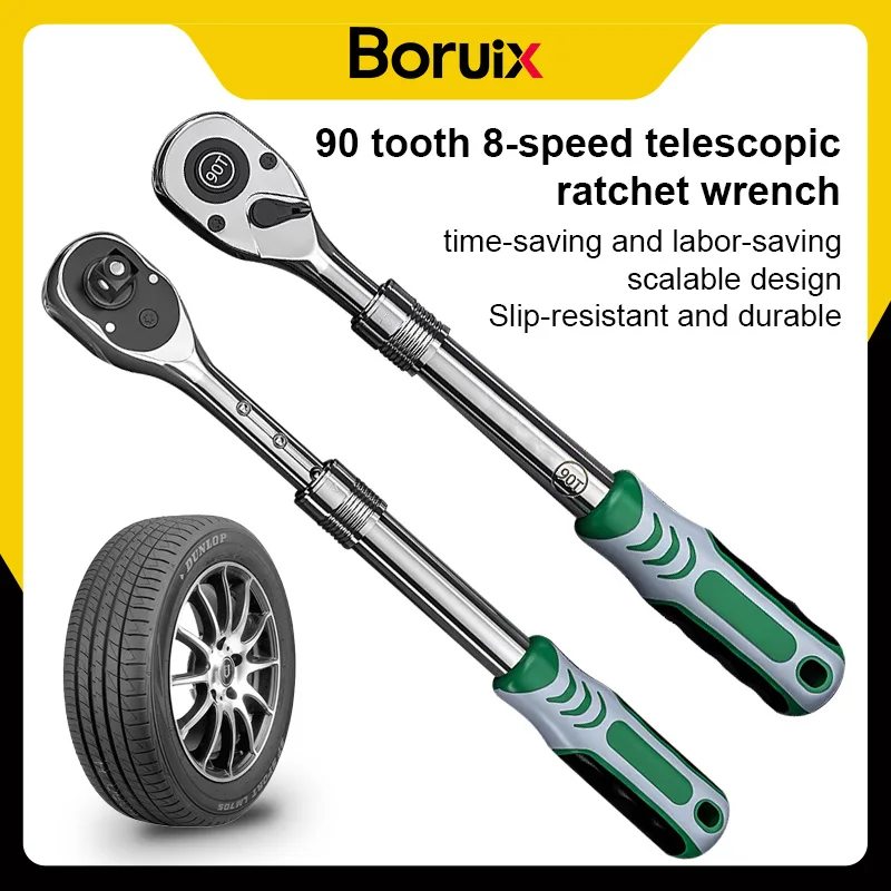 

Телескопический храповой ключ промышленного класса с 90-зубой и большим удлинителем 1/2, быстрый и легкий, вперед и назад.