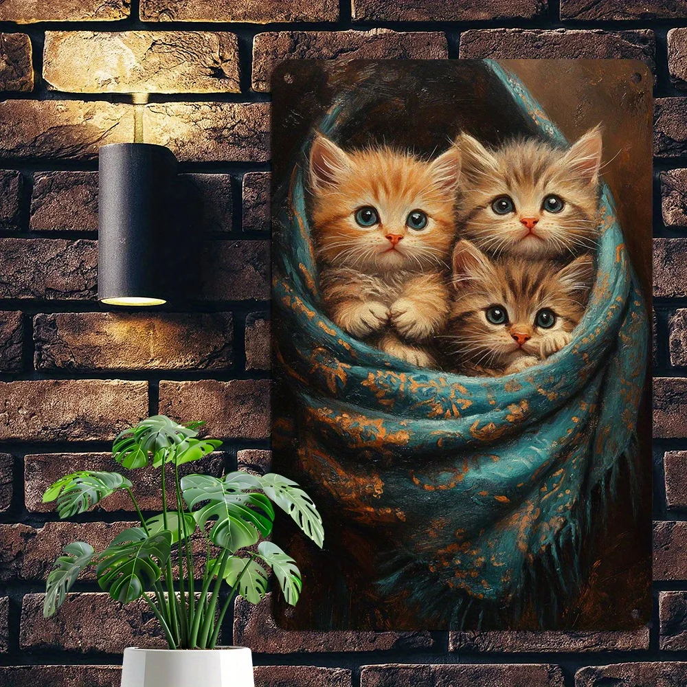 Retro Iron Metal Wall Decor Glamorous Ginger and White Pussy Design Easy To Hang No Power Required Ideal for Homes and Bars