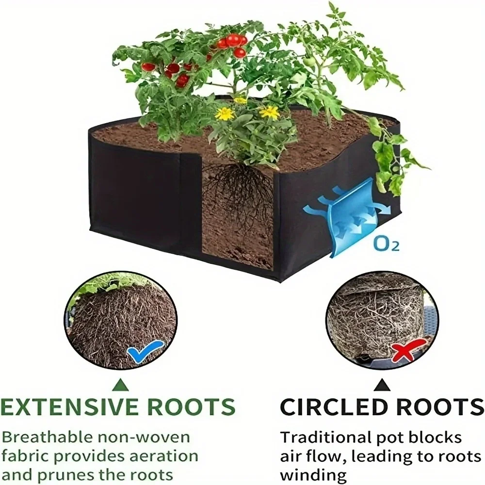 Breathable Square Planting Bag, Non-Woven Grow Bucket with Root Control Design, Space-Saving & Foldable for Versatile Gardening gallery 3