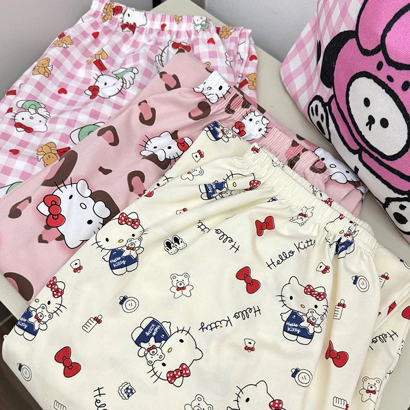 Kawaii Sanrio Hello Kitty Thin Pajamas Pants Anime Melody Cartoon Pochacco Print Spring Autumn Pajamas Cute Girl Home Clothes