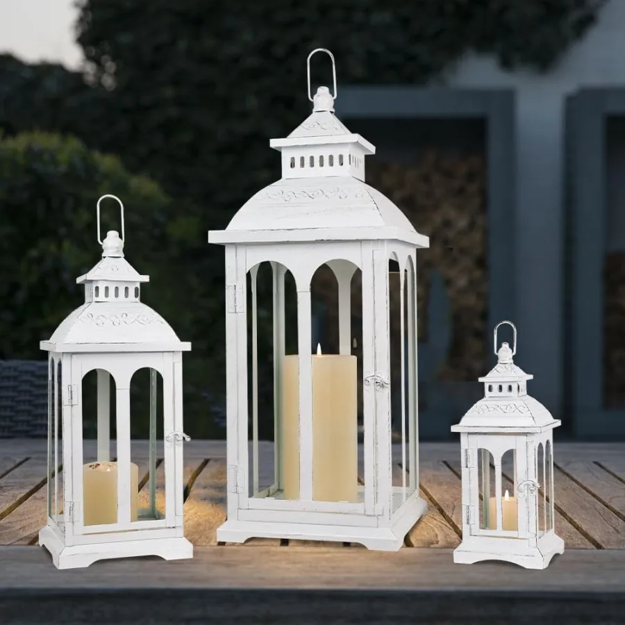 Set di 3 lanterne decorative per esterni e interni per portico, soggiorno, caminetto, cucina, tavolo da pranzo, patio, giardino, decorazioni per matrimoni