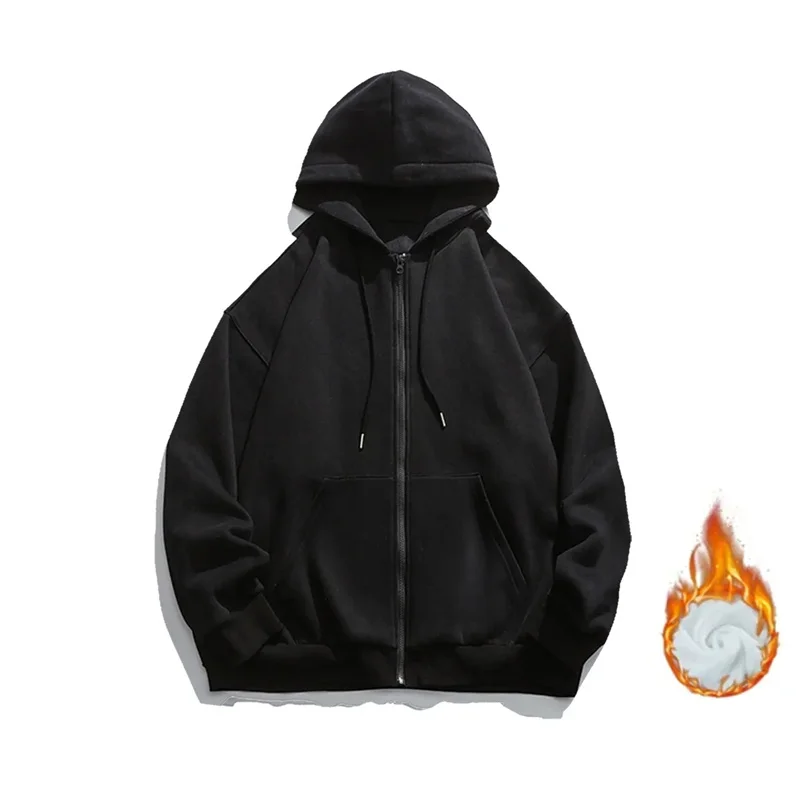 

Простая однотонная толстовка с капюшоном на молнии из 100% чистого хлопка, женская осенне-зимняя куртка с плюшевым свободным теплым универсальным кардиганом