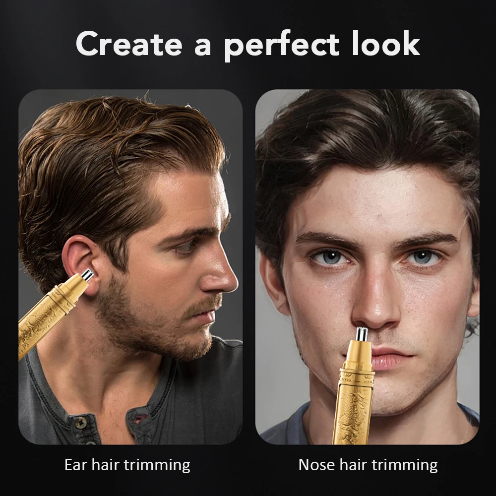 Electric Nose Hair Trimmer 2in1 Nose Hair Clipper Painless Ear Hair Trimming Device Gold USB Charging Face Care Kit Tools