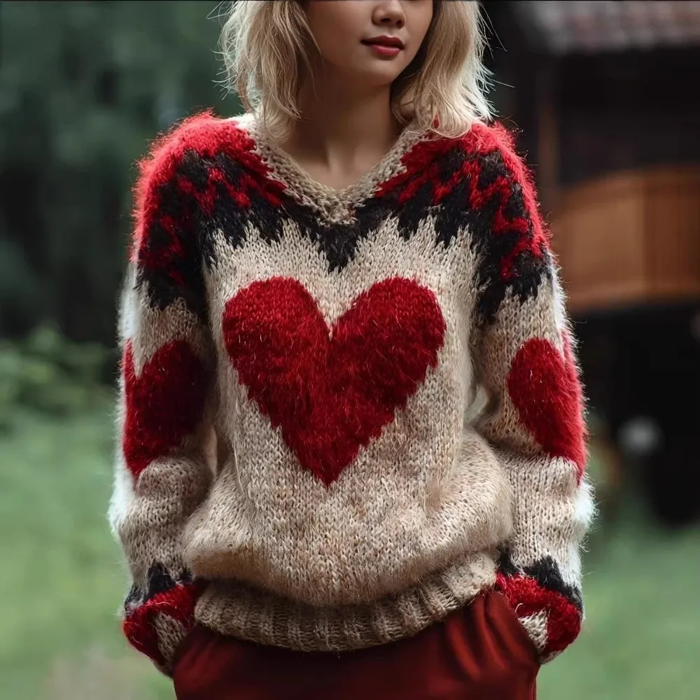 Women's New 3D Printed Christmas Knitted Long Sleeved Tops  Casual Loose Fitting Female Casual Wear Versatile Street Clothing