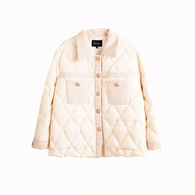 OLrain Tweed Piumino Donna Inverno 2025 Nuova Splicing Caldo Turn-down Top Elegante Manica Lunga Imbottiture Cappotti Donna G23DY86083