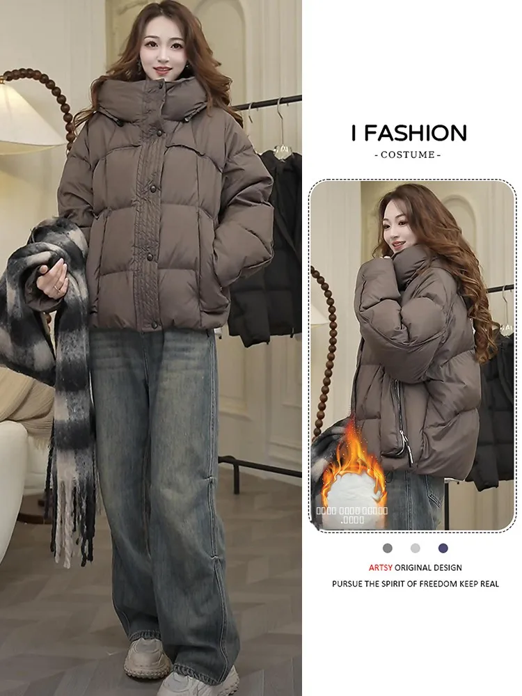 

Loose Versatile ort down Cotton Jaet for Women Thiened Hooded Splicing Warm Sli Winter New Arrival Faion Outerwear