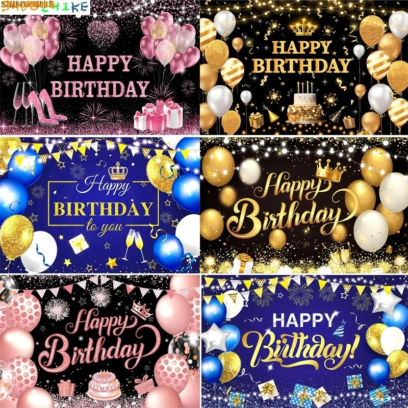 

Black And Gold Colored Balloons Birthday Photography Backdrop Baby Shower Children Adult Party Decor Photo Background KA-01