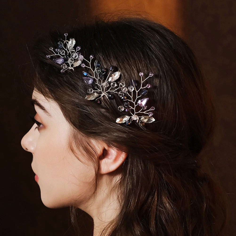 

Glamorous Bridal Hair Rhinestone Wedding Headpiece Stylish Hair Accessories Sparkling Side Clips Elegant Hair Decor 3Pcs