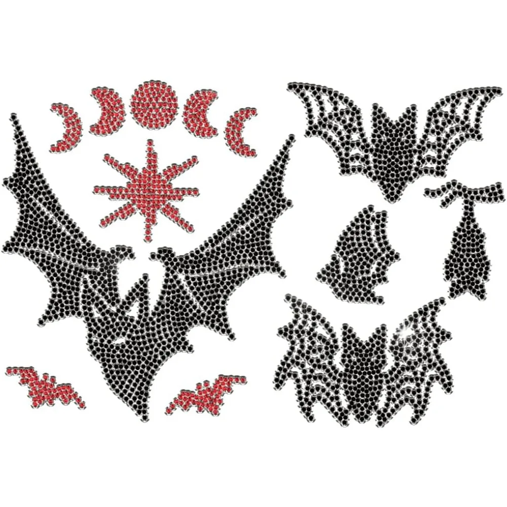 5 Pcs Bat Pattern Iron on Rhinestones Transfer, Bling Clothing Repair Applique Heat Transfer Patches for T-Shirt Vest