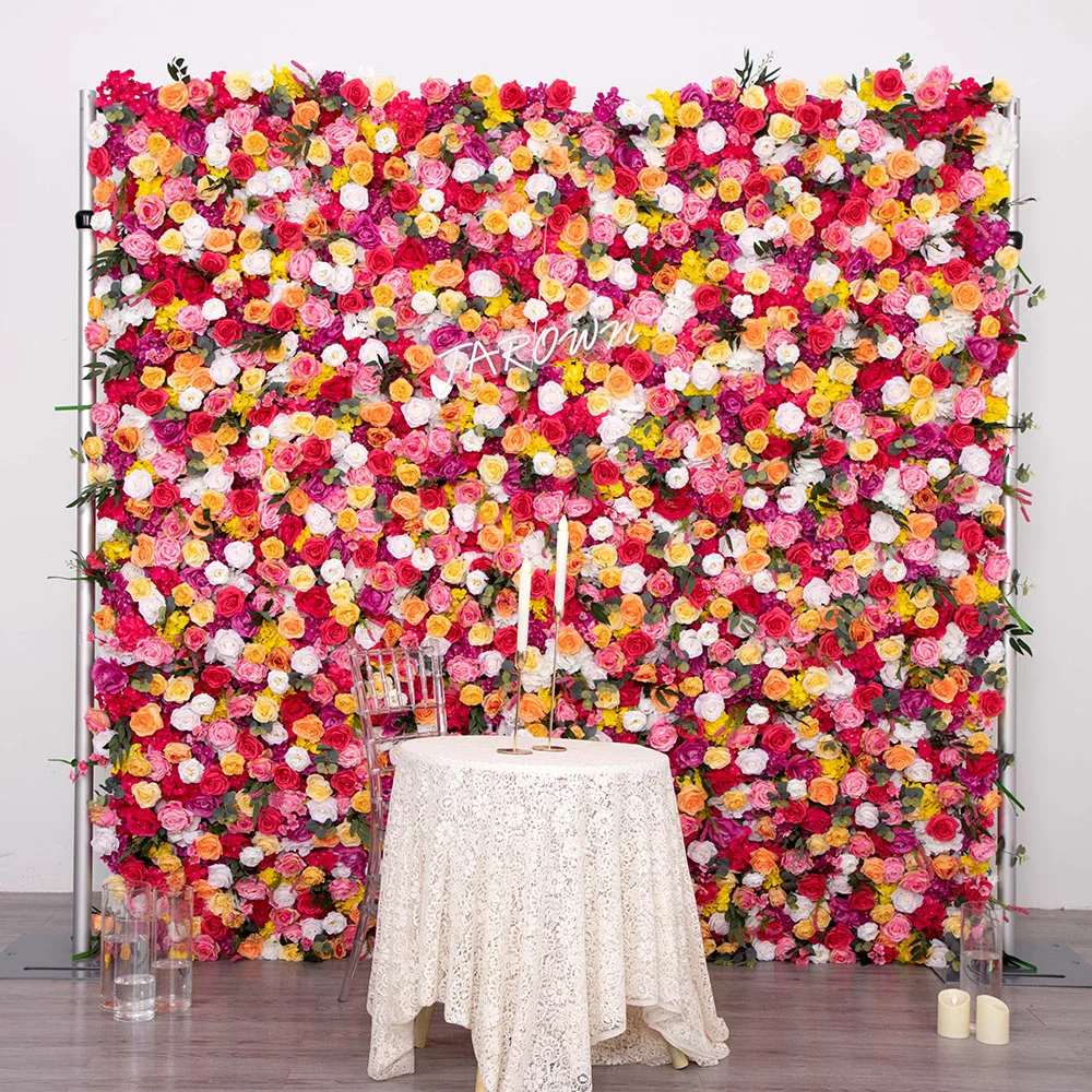 Fabric Artificial Floral Wall Arrangement for Wedding Event Party, Luxury 5D Cloth Flower Wall, White, Red, Coffee, Party