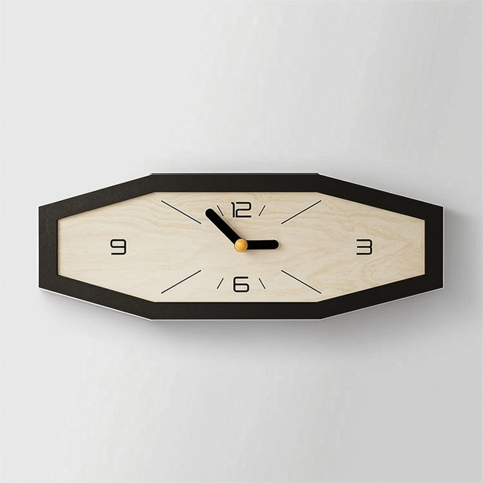 Hexagonal Wall Clock Elegant Clock with Woodgrain Dial Easy-to-Read Quartz for Living Room, Home Office