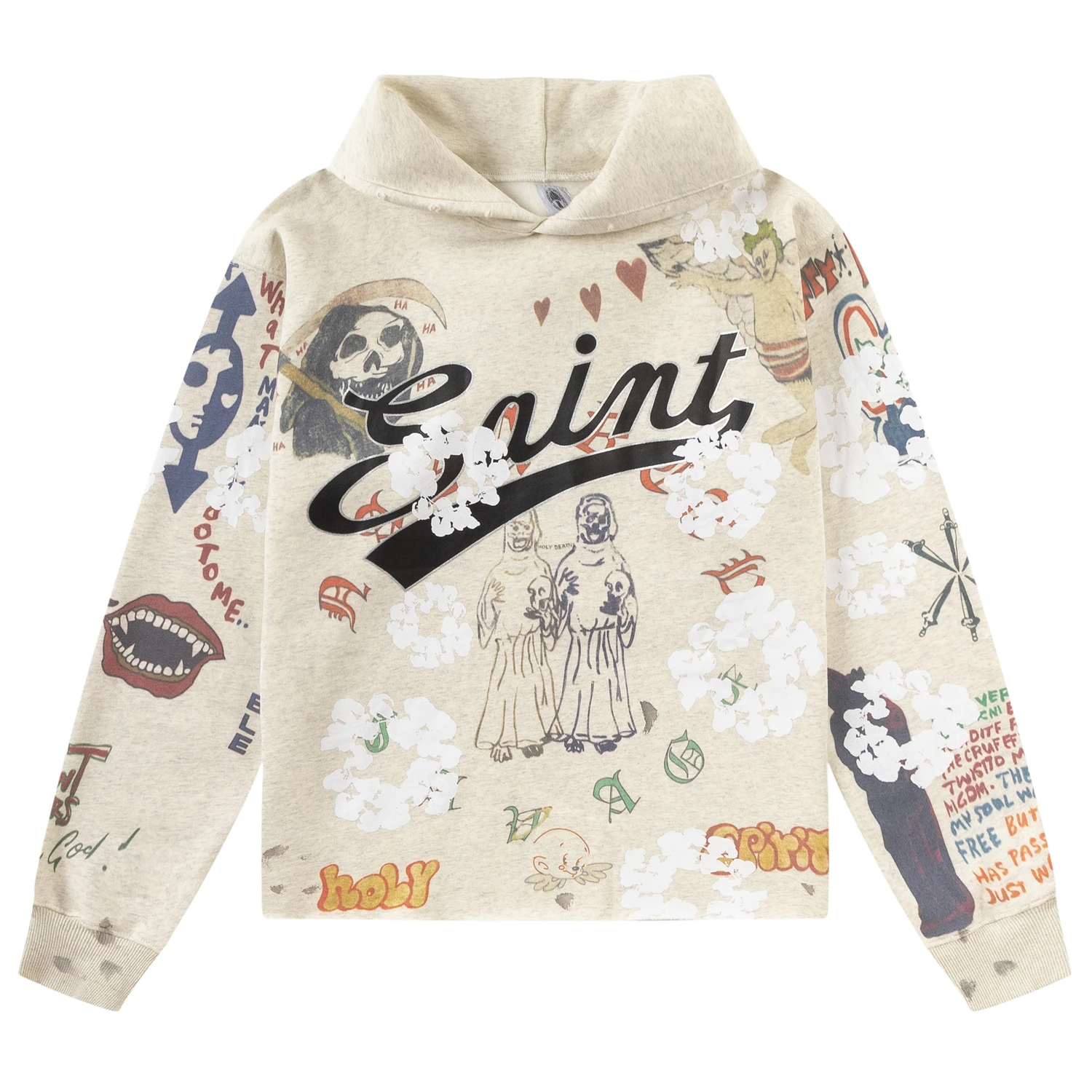 New Saint Graffiti Print Hoodie Pullover Men Women High Quality 25fw Heavy Fabric Unisex Hooded