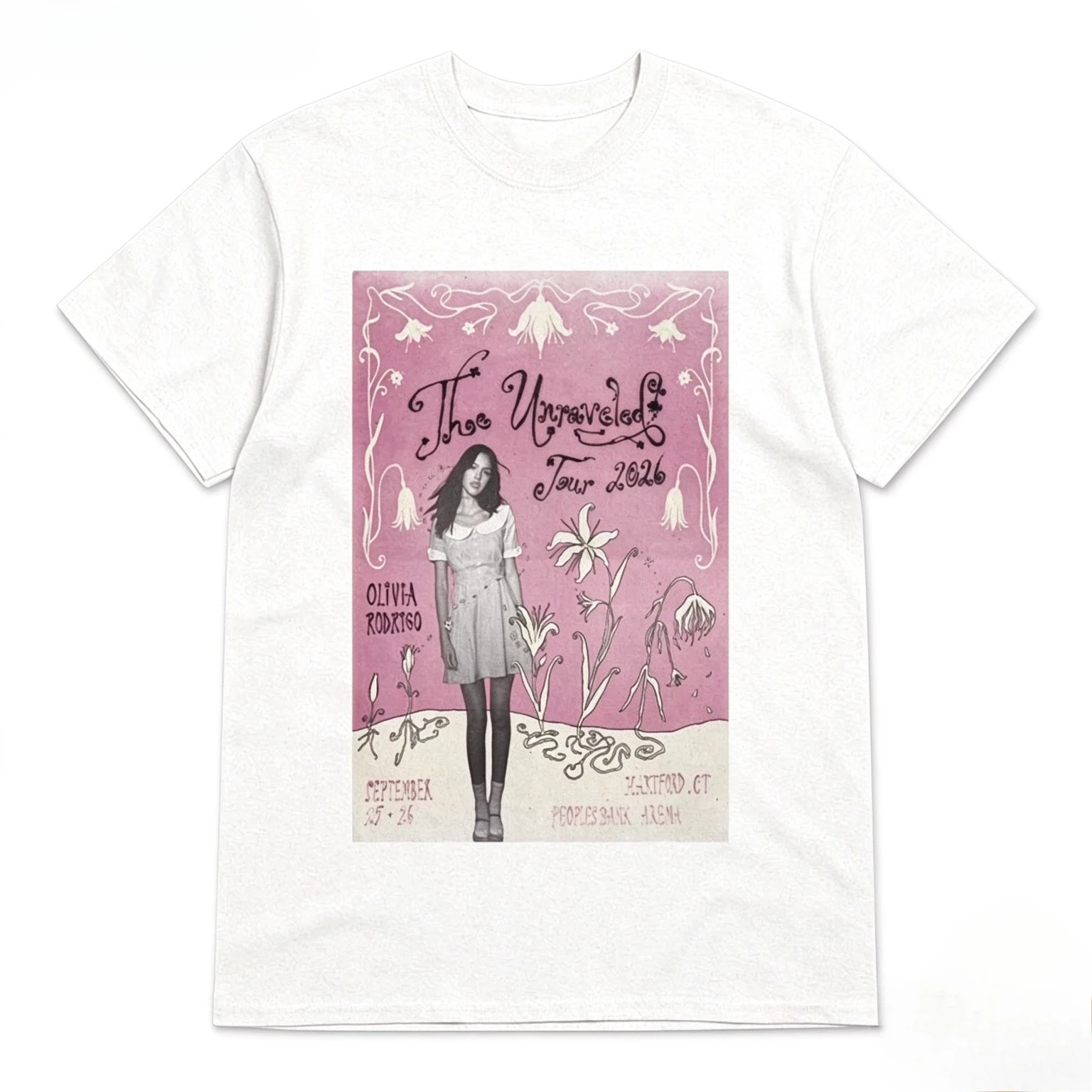 Olivia Rodrigo The Unraveled Tour 2026 T Shirt Pink Poster Graphic Print Short Sleeve Tee Unisex Casual Cotton T-shirt Men Women