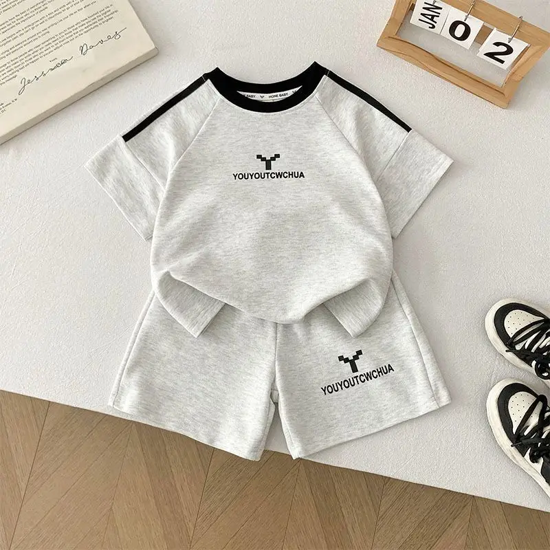 Children's summer sportswear set 2025 new boys' cotton short-sleeved two-piece summer wear boys' handsome clothing