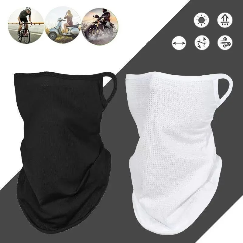 Cycling Bandana Mesh Face Cover Half Mask Hang-Ear Ice Silk Neck Gaiter Cool Tube Scarf Sport Running Hiking Hunting Men Women