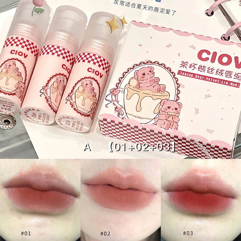 3 pz/set Nude Red Lipstick Lip Mud idratante Waterproof Sustained Air Lip Glaze Matte Lip Gloss cosmetici per il trucco coreano