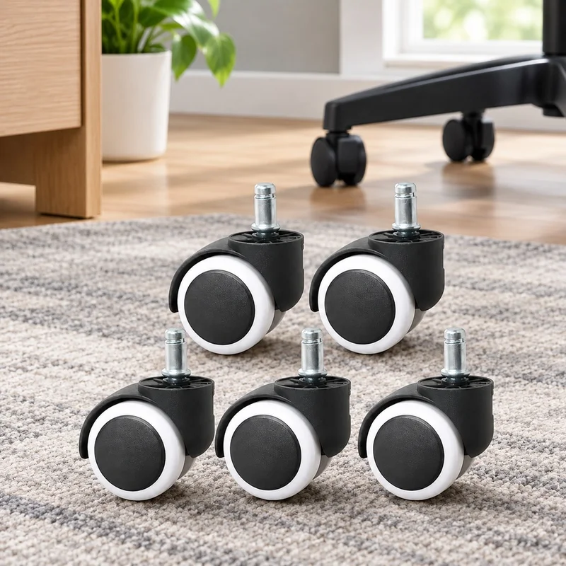 Pack of 5 Quiet 2-Inch PU Office Chair Wheels with 10mm/11mm Screw Retaining Rings, Heavy-Duty Universal Casters