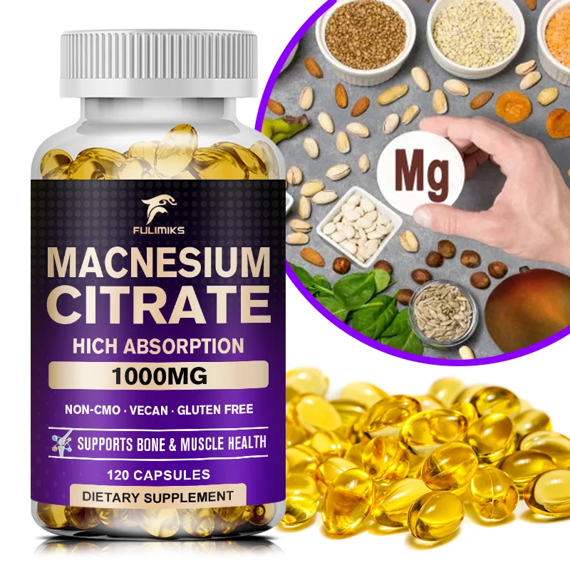 

Magnesium Citrate 1000 mg , Dietary Supplement for Muscle, Nerve, Bone and Heart Support, 60/120 Capsules