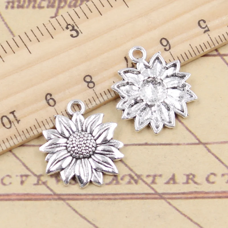 Abalorios de 20 piezas de girasol, colgantes de Color plata tibetana, fabricación de joyas antiguas, artesanía hecha a mano, 21x19mm