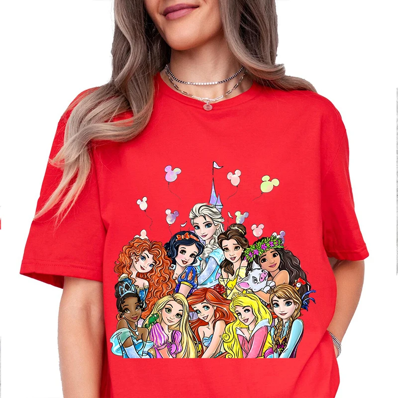 Miniso Disney Camiseta feminina vintage princesa estampada moda verão estampa fofa princesa gola redonda manga curta tops