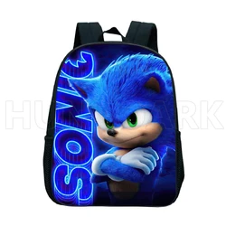 Mochila escolar de corrida Sonic para meninos e meninas, 12 polegadas, desenhos animados, luz, preto, simples, viagem