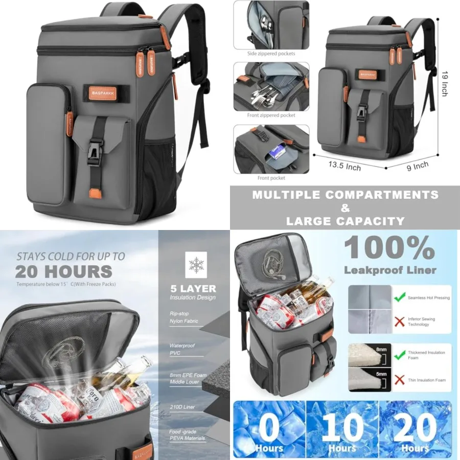 

Insulated Cooler Backpack, 33/45 Cans Multifunctional Double Deck Leakproof Cooler Bag with Sternum Strap, Large Capacity Light