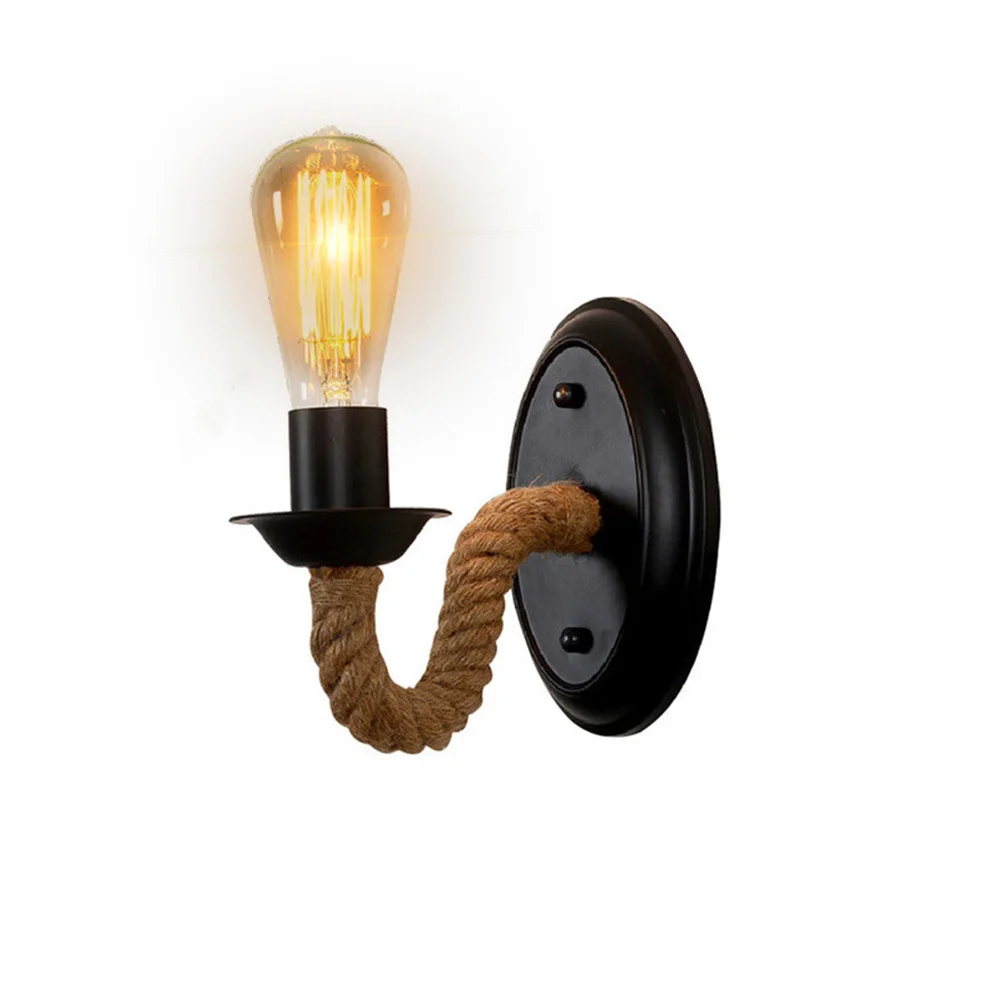 الممر ضوء الرجعية الجوت حبل الجدار مصباح 220 فولت E27 الشمعدان المعدني لغرفة النوم غرفة المعيشة بار إضاءة ديكوريّة أباجورة