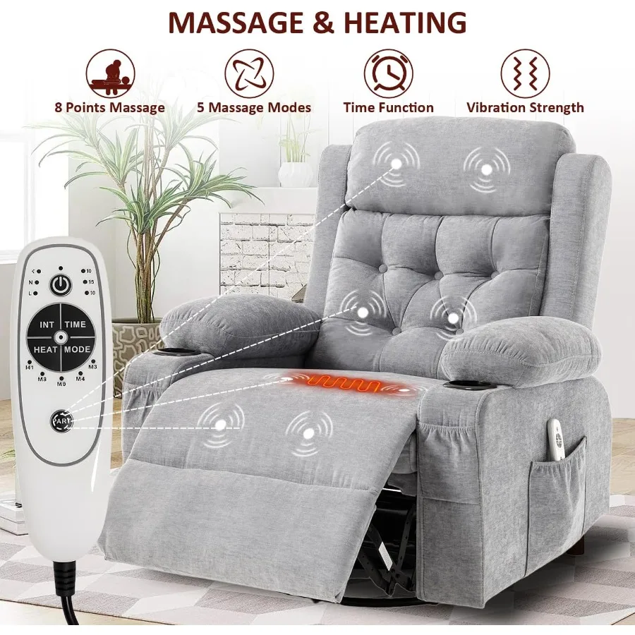 كرسي هزاز مبالغ فيه مع تدليك وحرارة منتصف القرن مريح هزاز كرسي دوار كرسي صالة للعيش