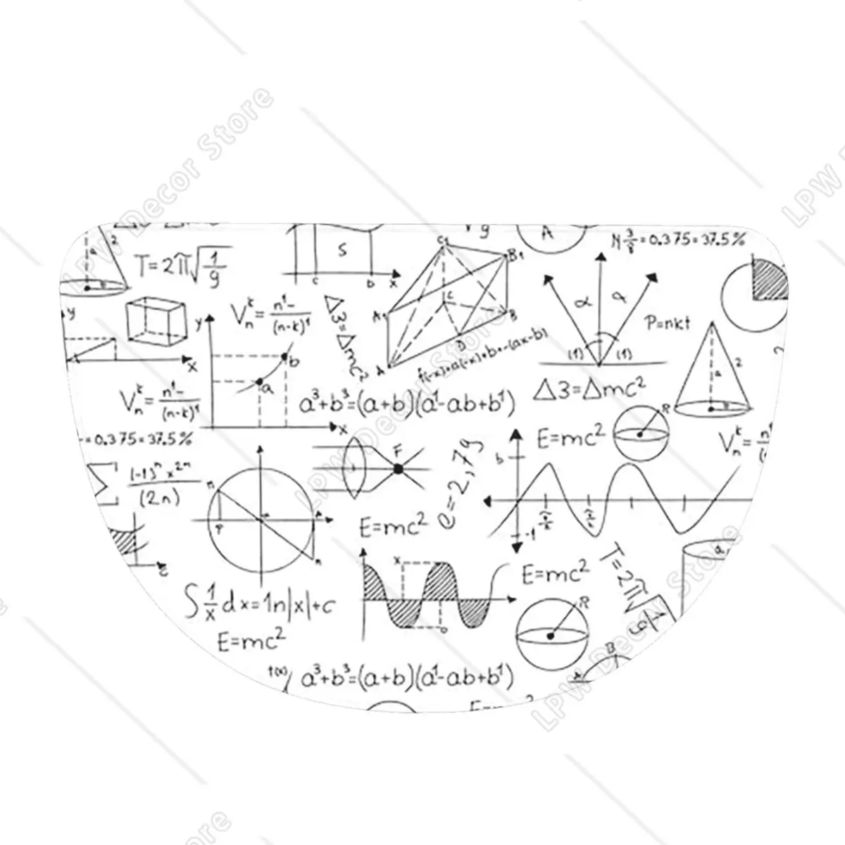 Mathematics Formulas Math Numbers Soft Flannel Half Round Doormat Non Slip Bathroom Mat Absorbent Floor Carpet for Laundry Room