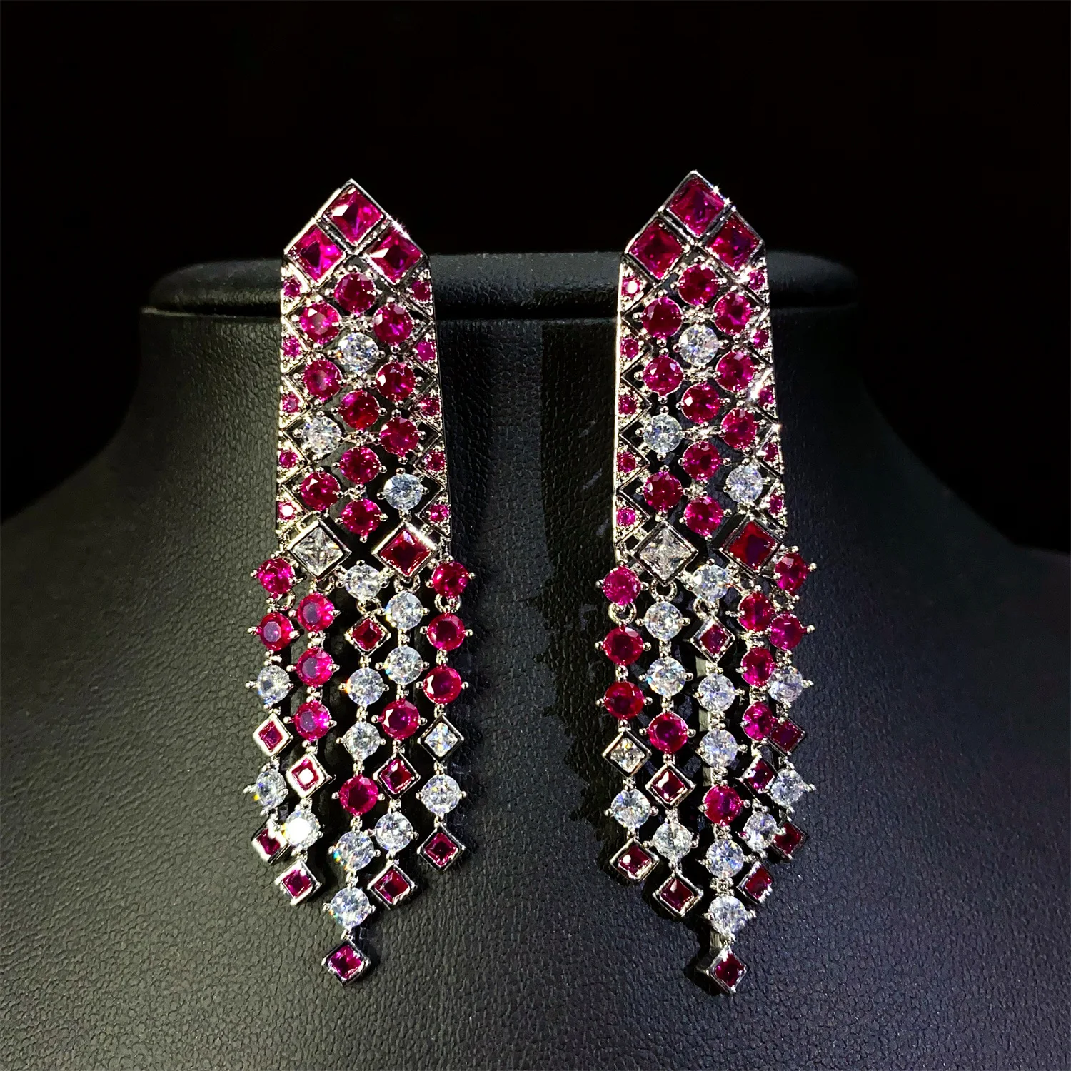 

women earrings luxury jewelry shiny zircon white blue fushia dangling earrings dinner party gala event jewelry gift female