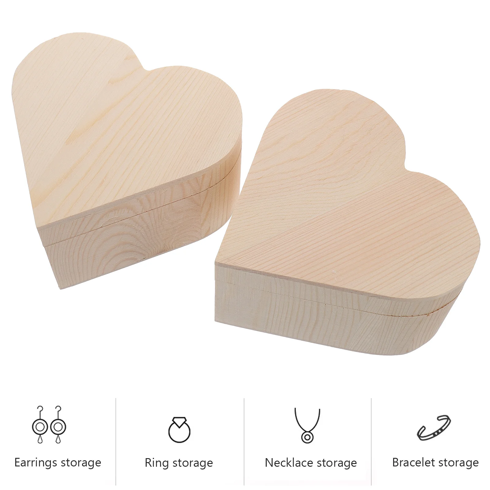 2 قطعة صناديق المجوهرات على شكل قلب حاويات تخزين خشبية المحمولة أصحاب المجوهرات الصغيرة لغرفة النوم مكتب عنبر #4
