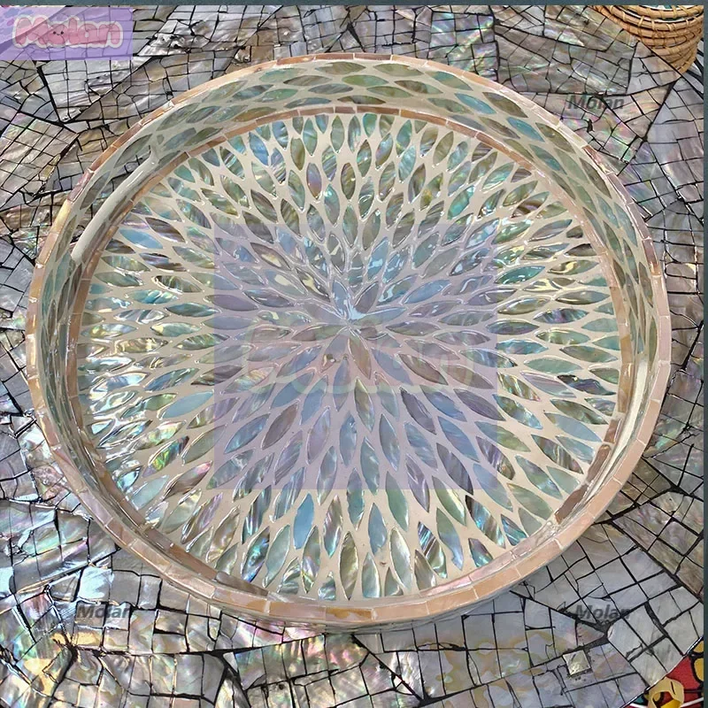 

Light luxury round full shell water blues full color shell round tray fruit plate