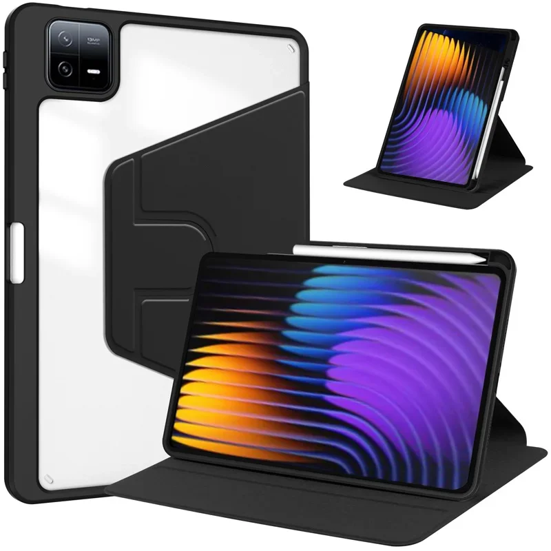 For Xiaomi POCO Pad X1 Case with Pencil Holder 360 Rotating Acrylic Clear Stand Cover for POCO Pad X1 11 2 Case 11.2 inch