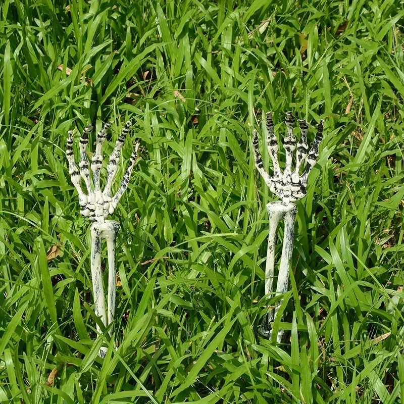 2pcs Halloween Realistic Skeleton Stakes Zombie Ghost Arm Stake Severed Skeleton Hands Yard Signs for Halloween Props Decoration