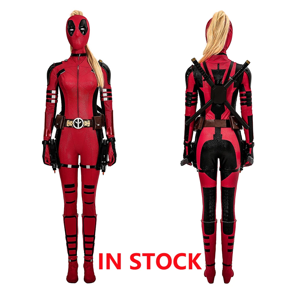 

Fantasy Lady Dead Cosplay Pool Women Costume Superhero Red Villain Battle Suit Roleplay Leather Jumpsuit Halloween Party Outfits