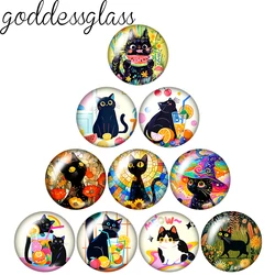 New Flowers Black Cat fruit Cat 10pcs 12mm/18mm/20mm/25mm Round photo glass cabochon demo flat back Making findings